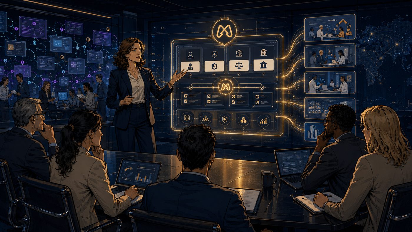Nadia presents an AI pilot to a committee of IT, security, legal and business leaders: roles, validations and logs in Marylink