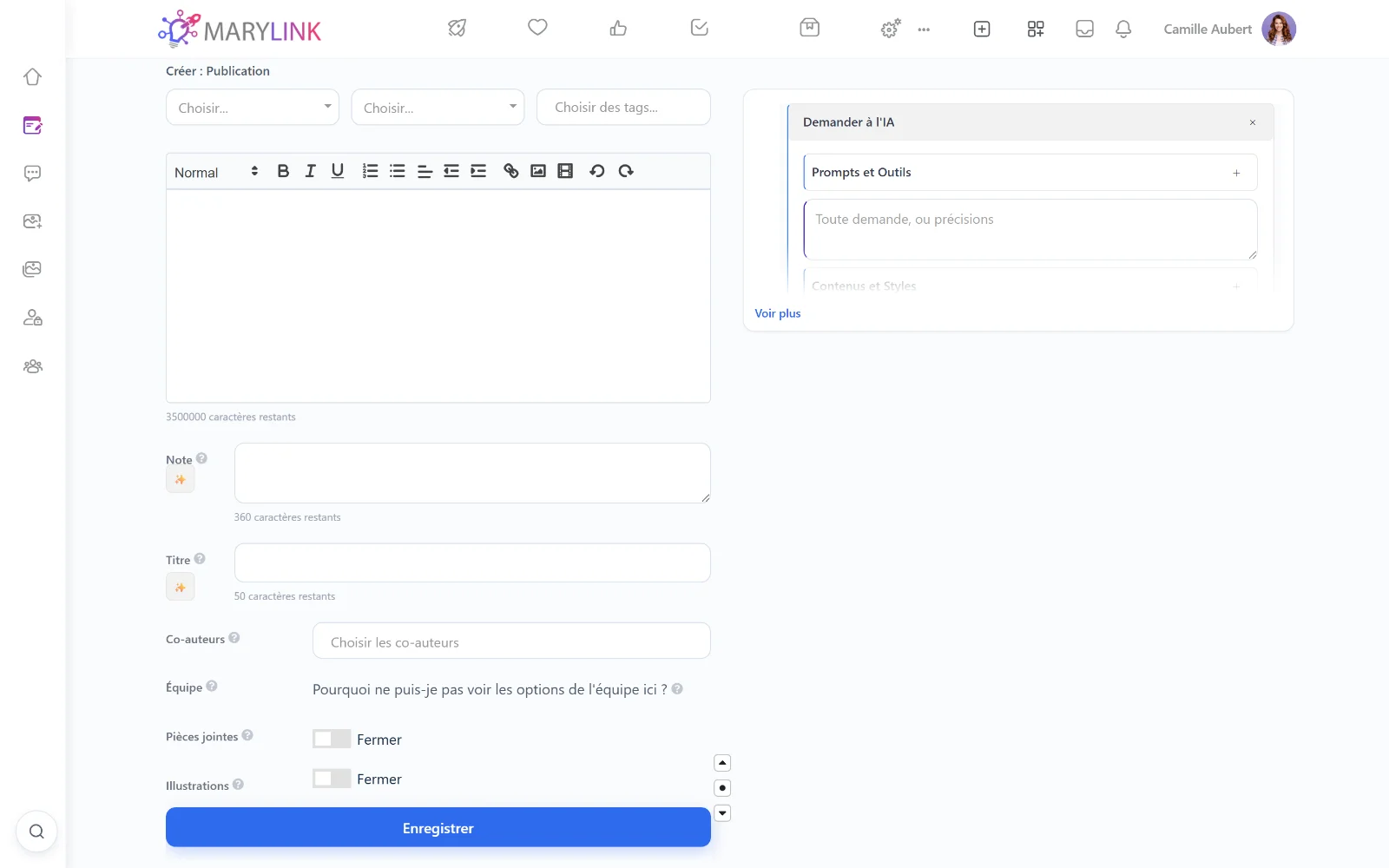 Capter un usage IA : éditeur et panneau Demander à l'IA branché sur vos contenus